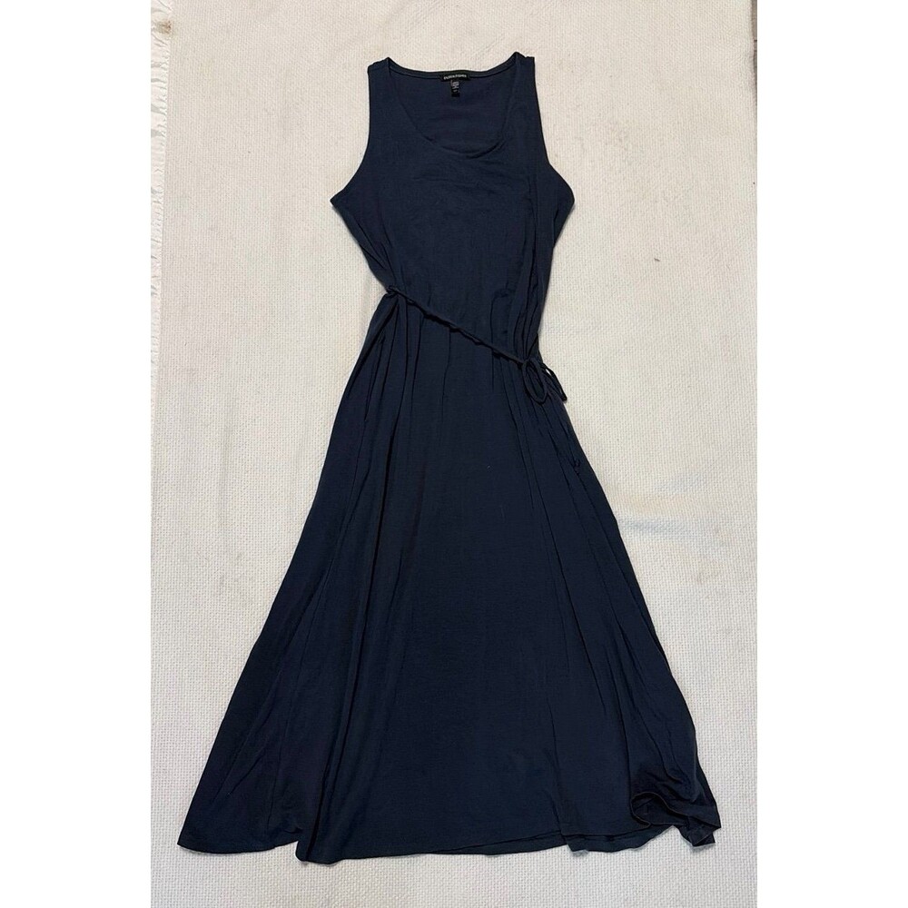 Eileen Fisher Women’s Small Sleeveless Jersey Knit Midi Dress Tie Waist Navy